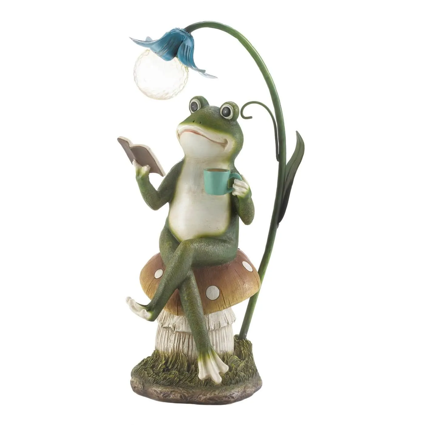 Reading Frog on a Mushroom Solar Light