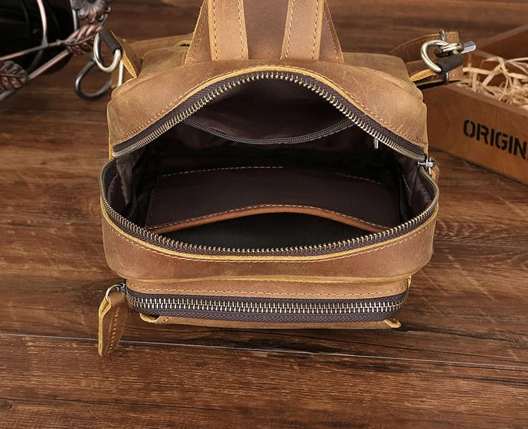 Retro Leather Men Crazy Horse Leather Casual Large Capacity Cowhide Shoulder Messenger Chestbag