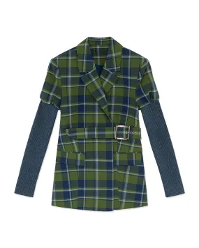 Rib Sleeve Classic Plaid Blazer | Basil French Navy