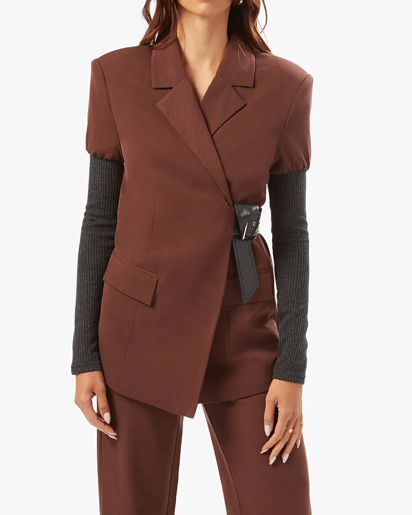 Rib Sleeve Suiting Blazer | Cacao Black