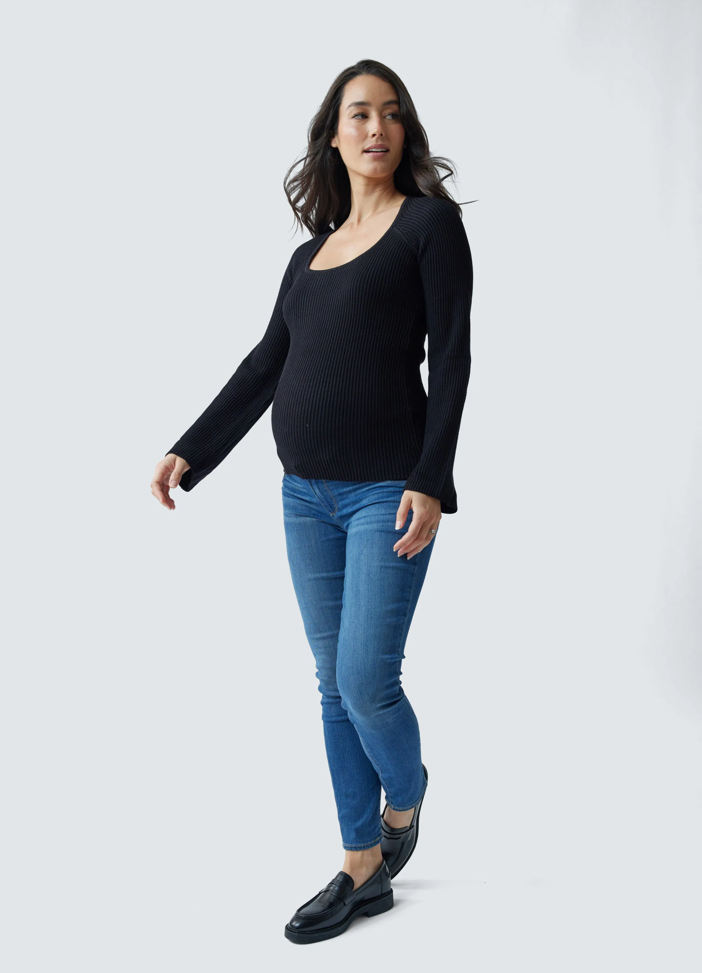 Rib Square Neck Maternity Sweater Black