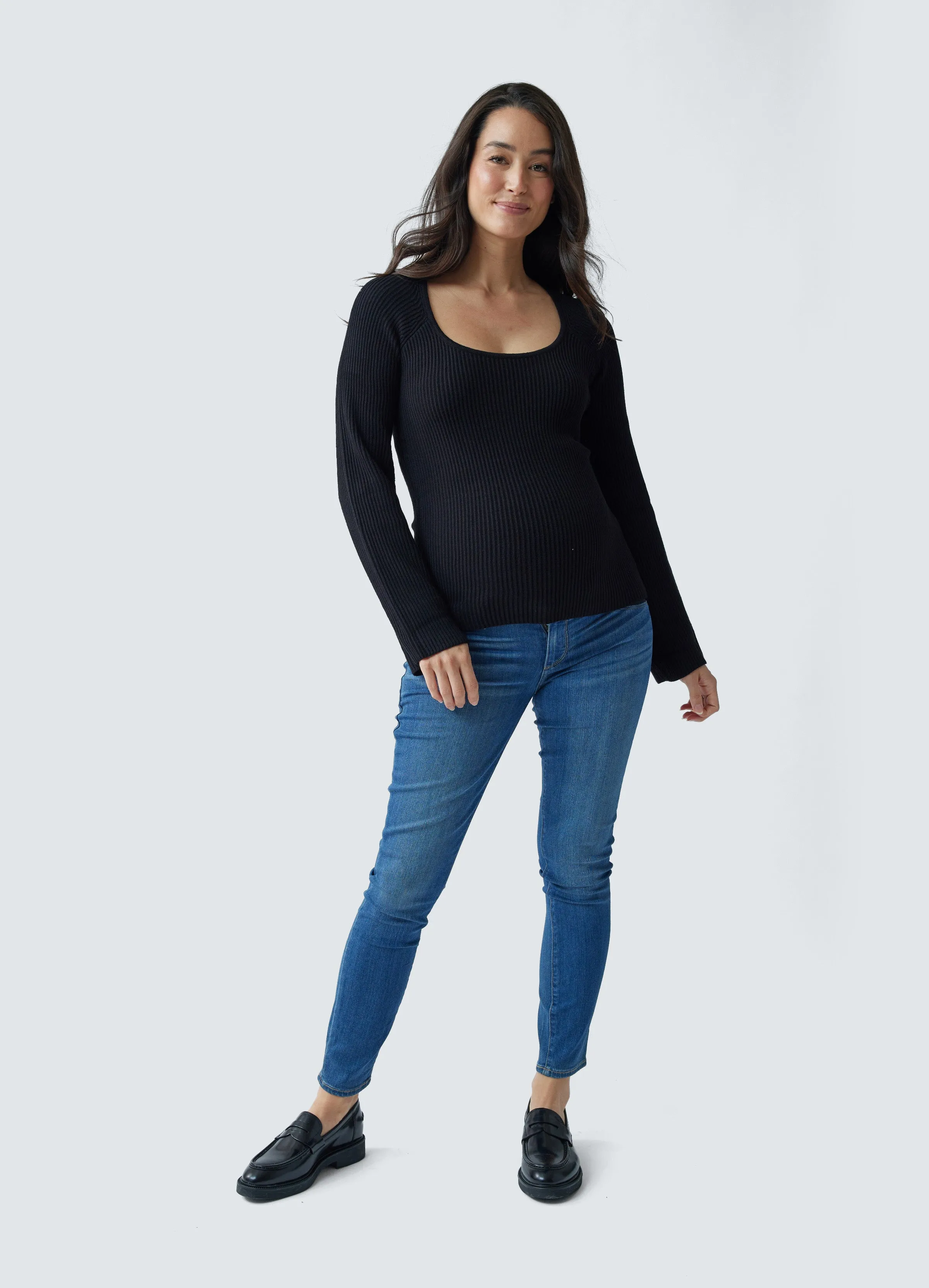 Rib Square Neck Maternity Sweater Black