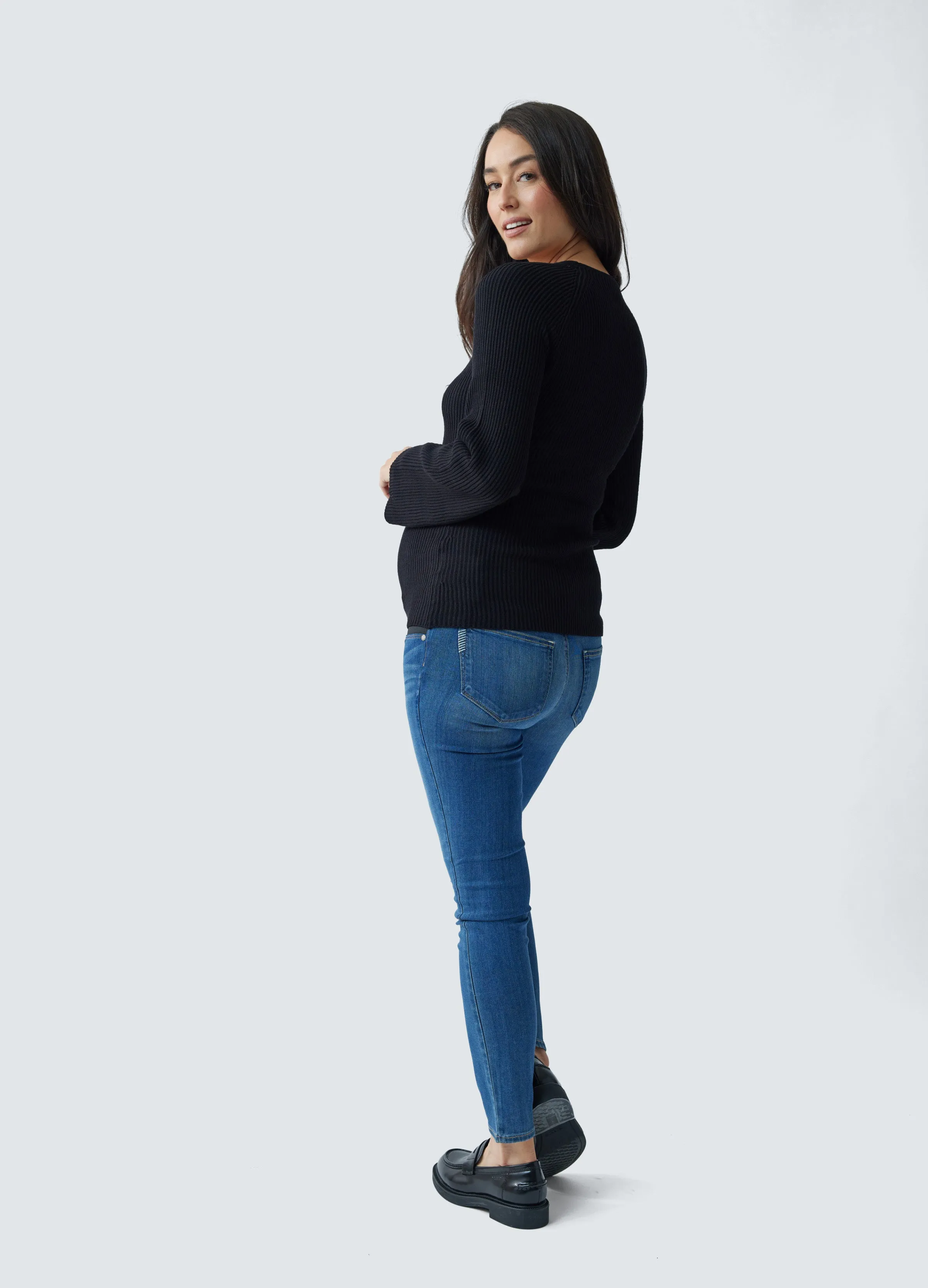 Rib Square Neck Maternity Sweater Black