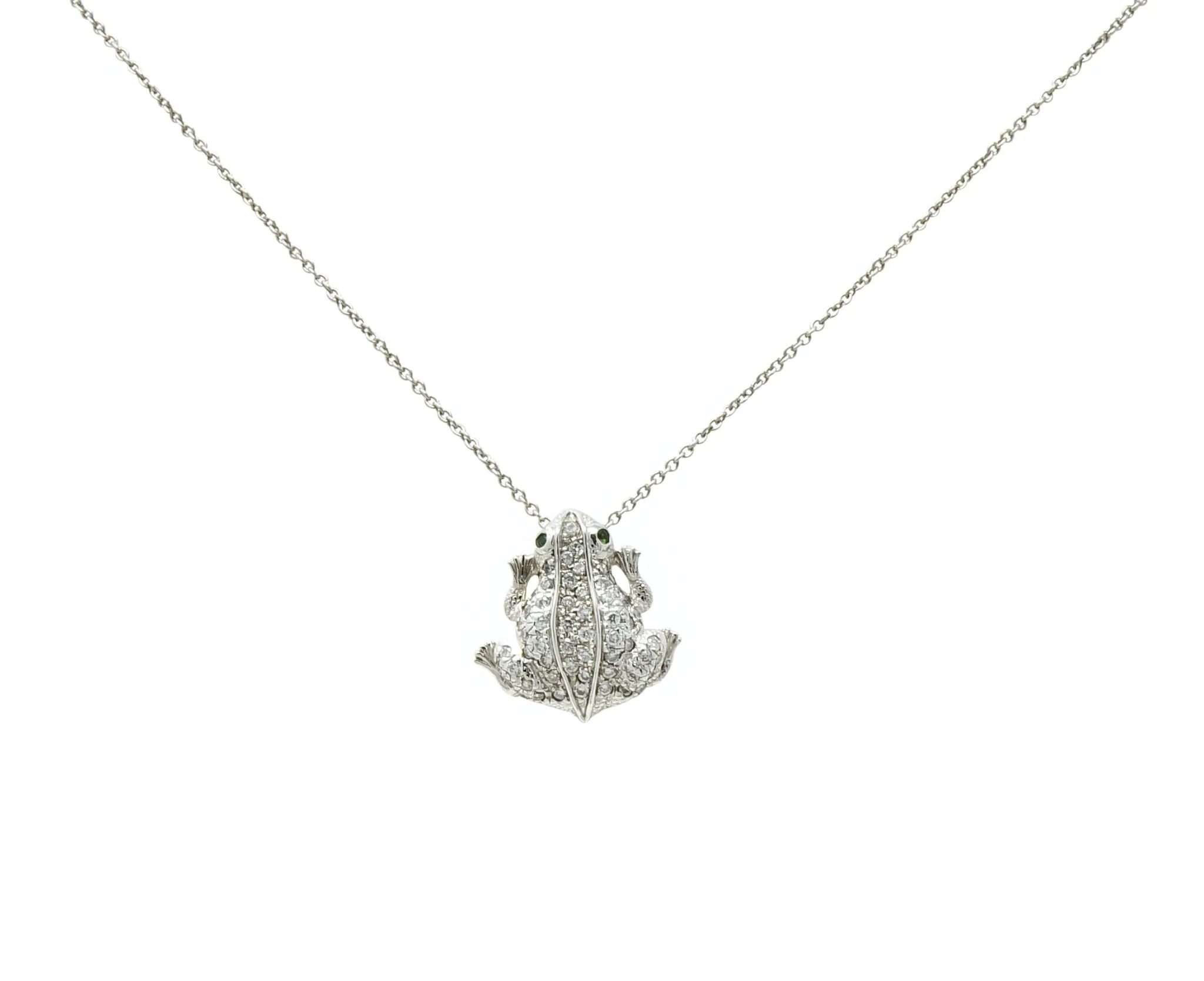 Roberto Coin Diamond 18 Karat White Gold Tiny Treasure Frog Pendant Necklace