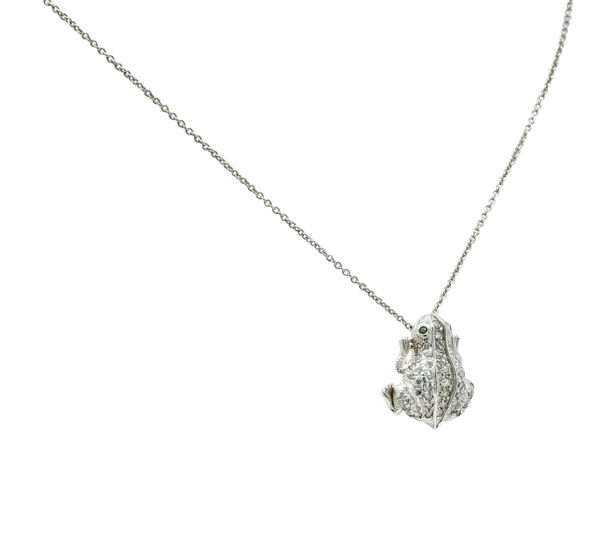 Roberto Coin Diamond 18 Karat White Gold Tiny Treasure Frog Pendant Necklace