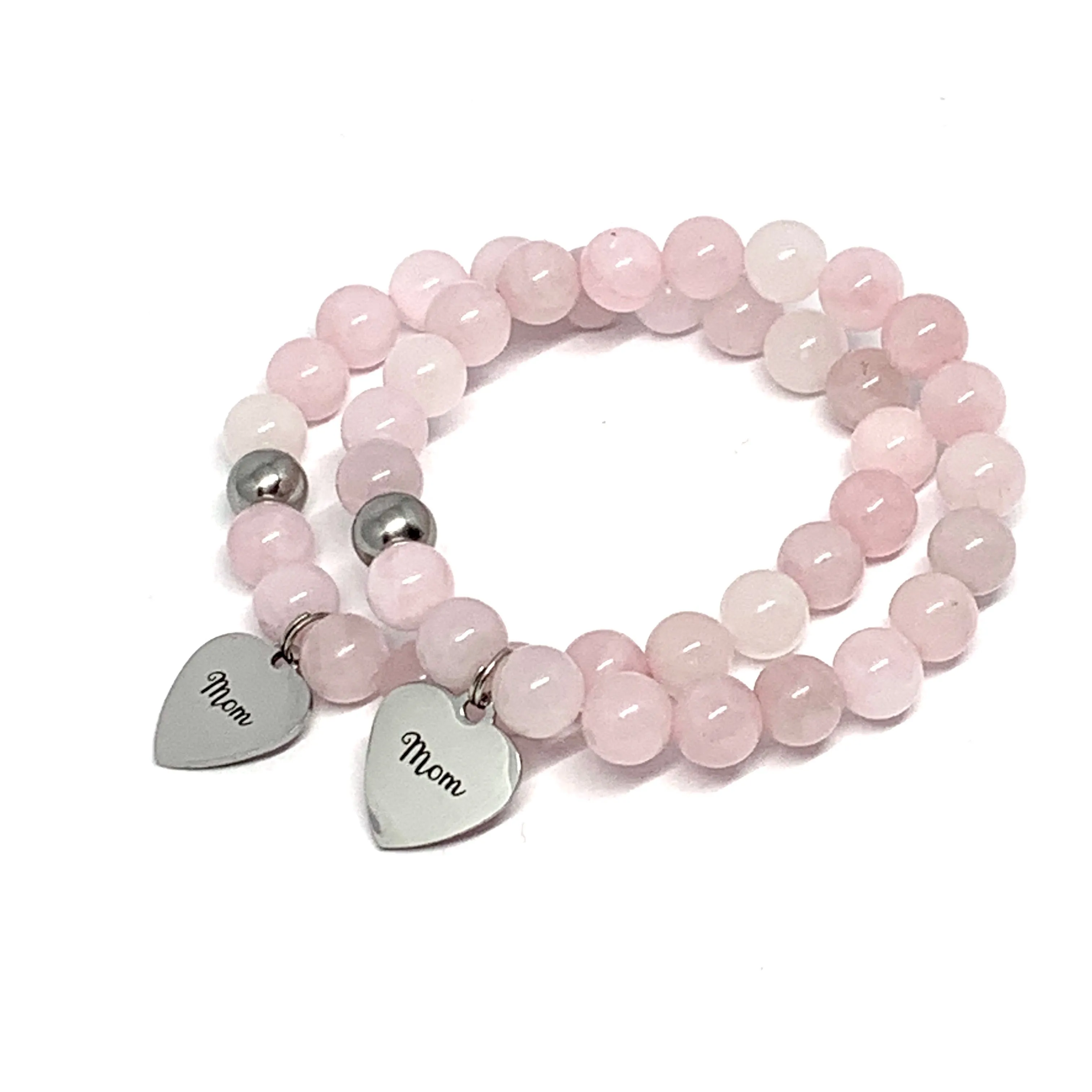 Rose Quartz Bracelet for Mom with Charm