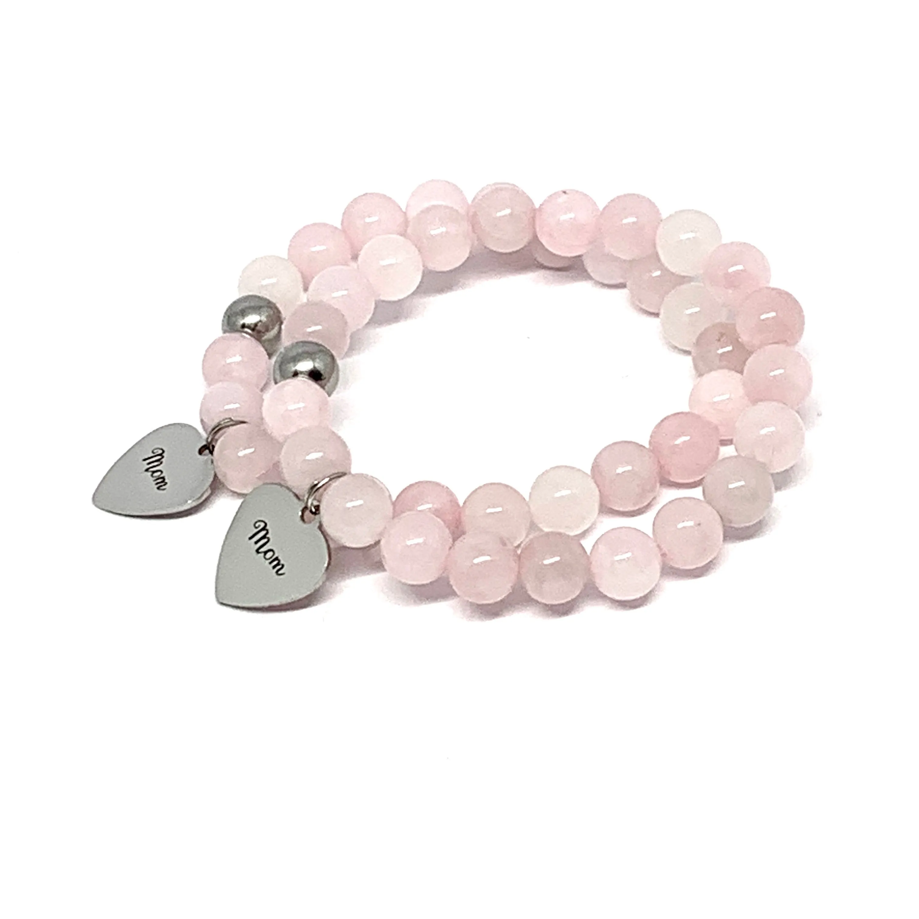 Rose Quartz Bracelet for Mom with Charm