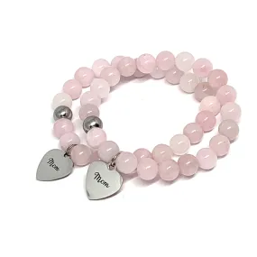 Rose Quartz Bracelet for Mom with Charm