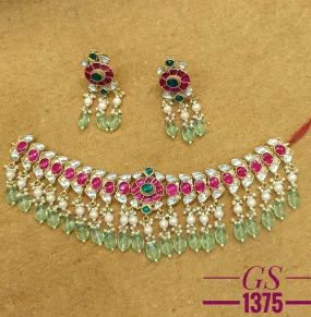 Sanvi, Gold Jadau Kundan Necklace Set for Women-NEER001JKB