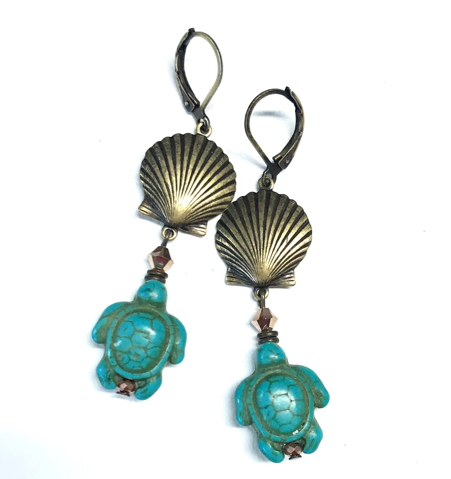 Shell and Turtle Earrings - Turquoise Magnesite