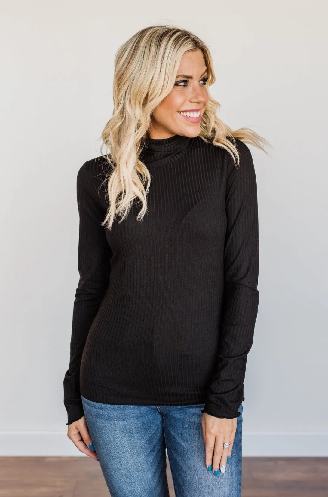 Smooth Sailing Black Turtle Neck Top