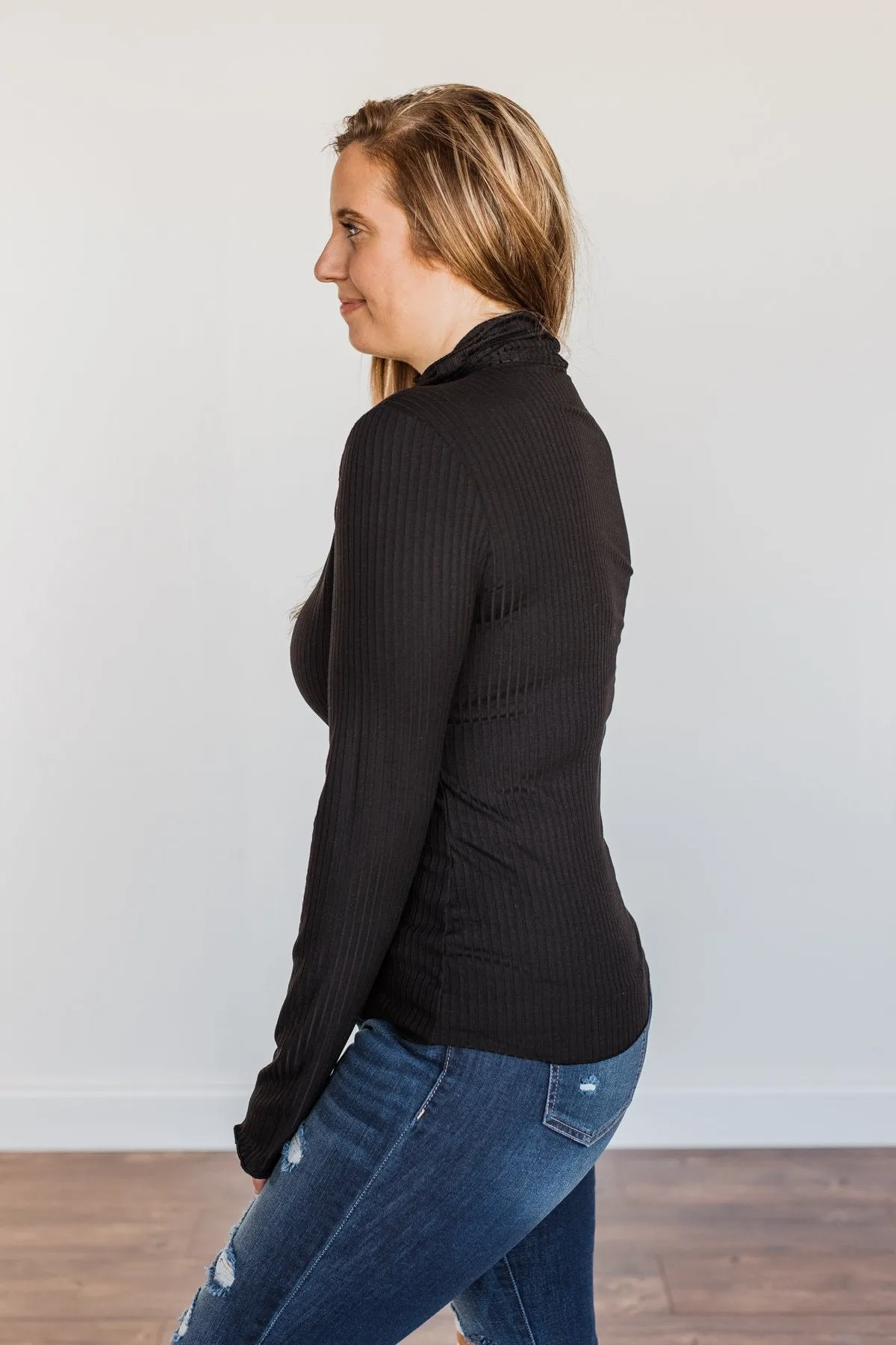 Smooth Sailing Black Turtle Neck Top