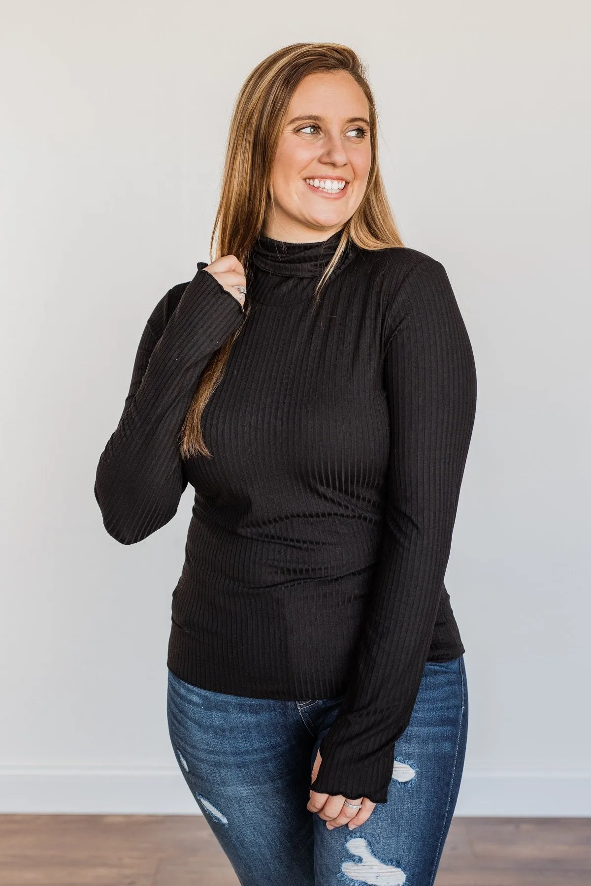 Smooth Sailing Black Turtle Neck Top