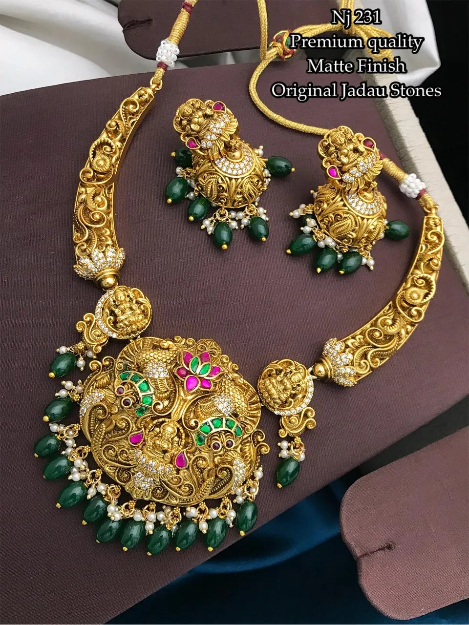 Sugandika Matte Gold Temple Necklace Set Women - SHAKI001TNSA