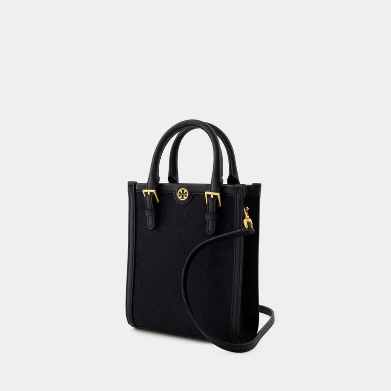 T Monogram Mini Tote Bag - Tory Burch - Cotton - Black