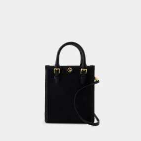 T Monogram Mini Tote Bag - Tory Burch - Cotton - Black