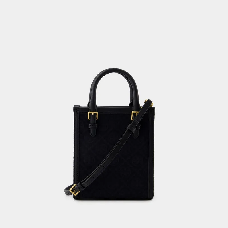 T Monogram Mini Tote Bag - Tory Burch - Cotton - Black