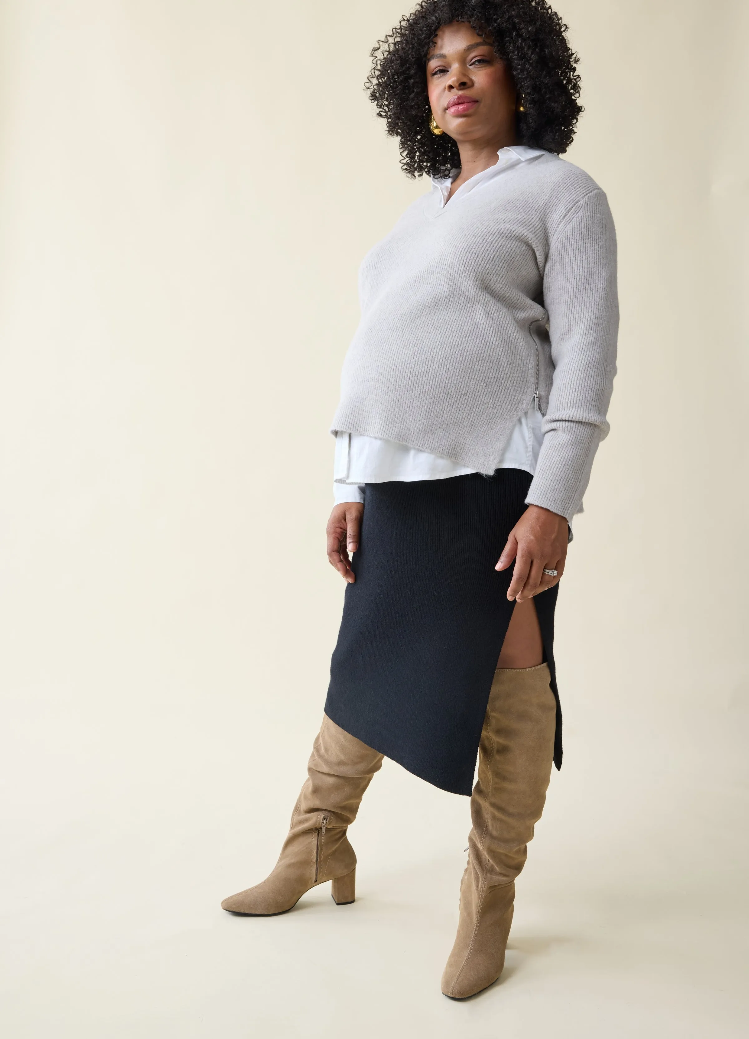 The Mix + Mingle  Black Maternity Sweater Midi Skirt