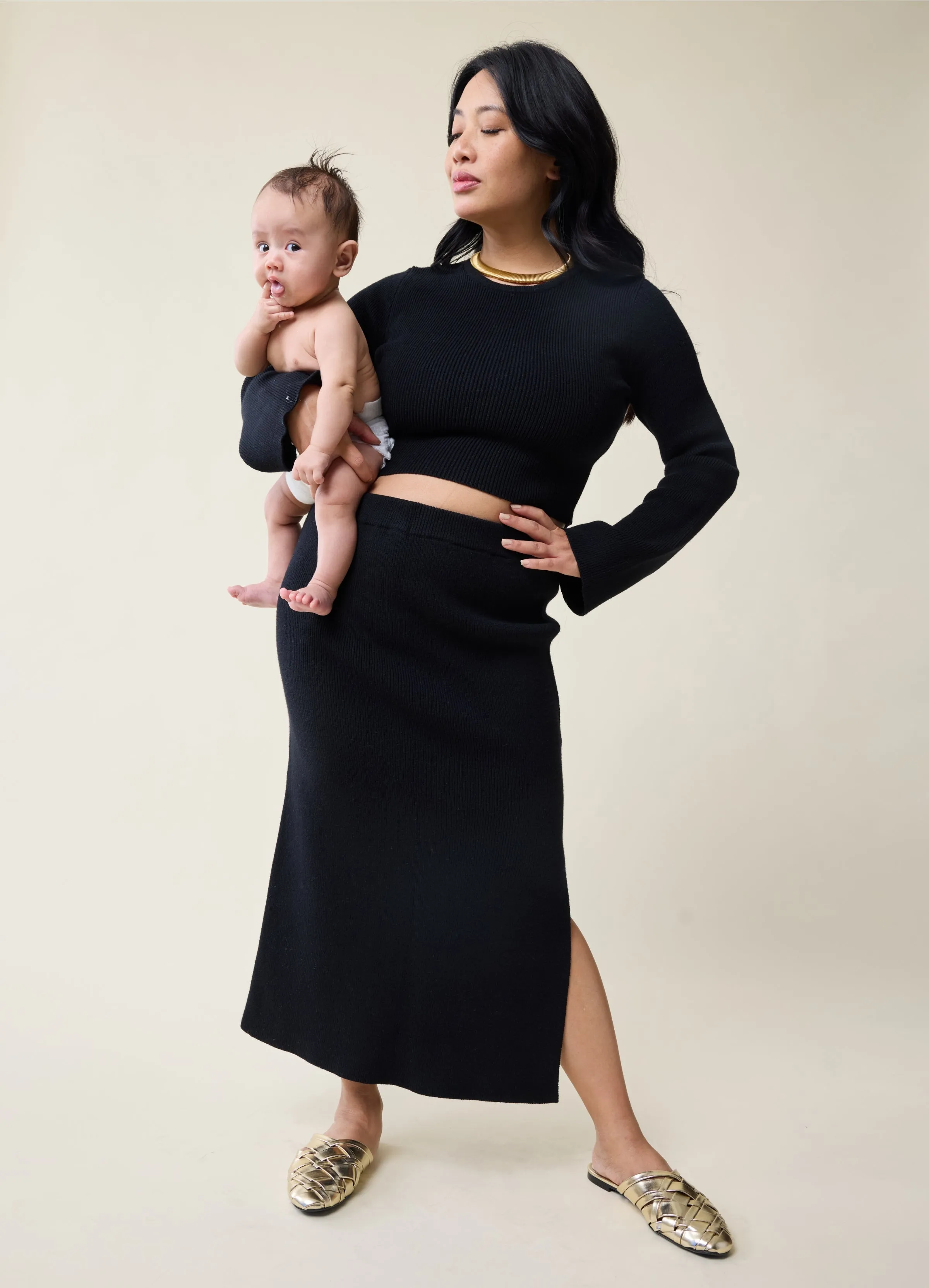 The Mix + Mingle  Black Maternity Sweater Midi Skirt