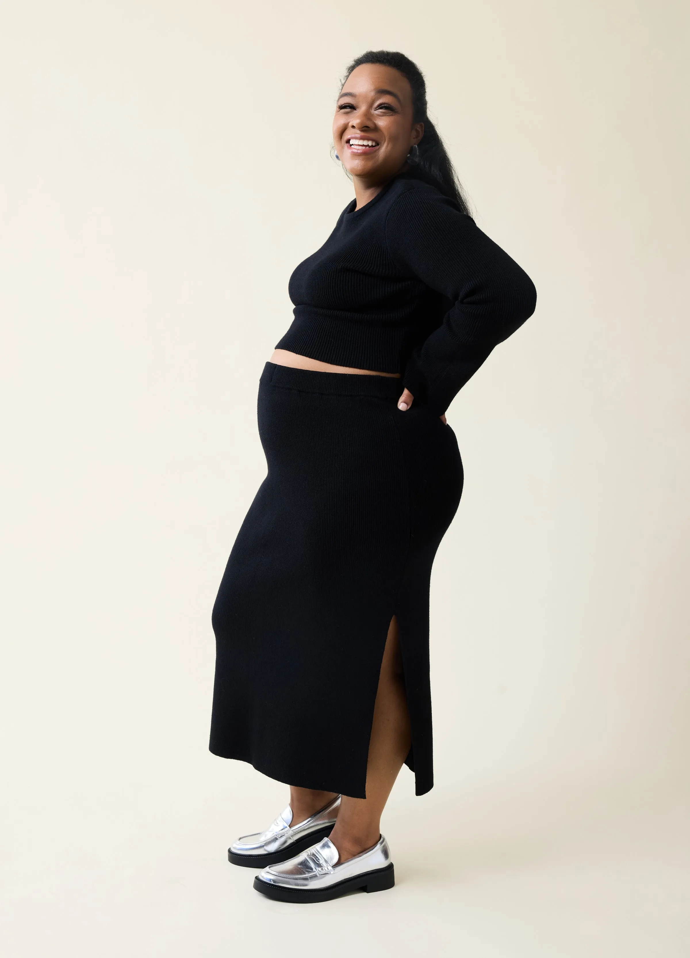 The Mix + Mingle  Black Maternity Sweater Midi Skirt