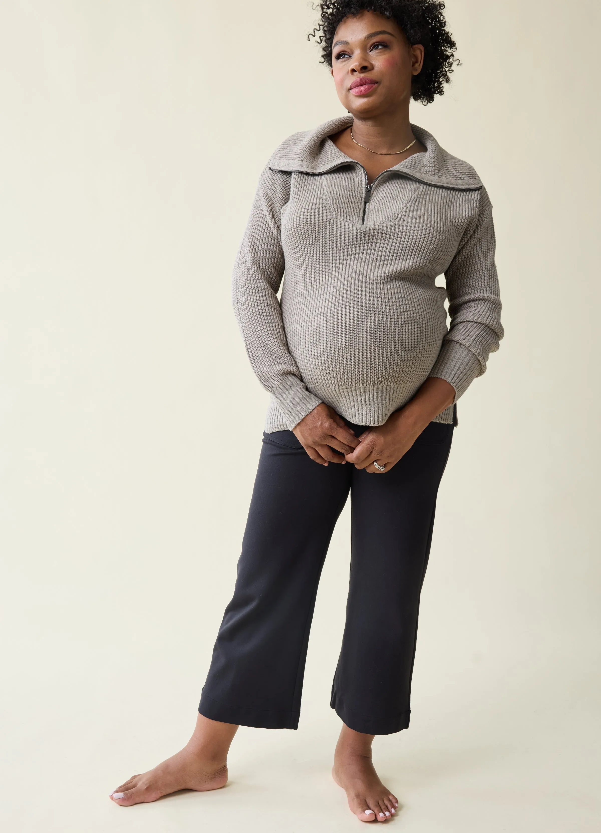 The Stay Cozy Quarter Zip Maternity Sweater