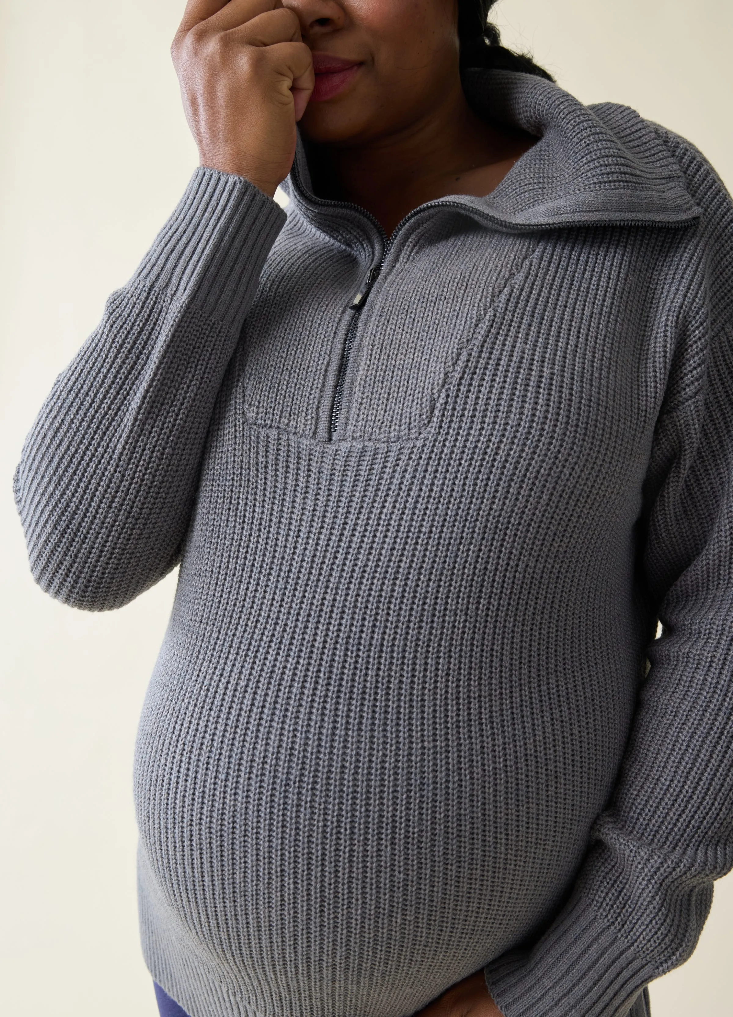 The Stay Cozy Quarter Zip Maternity Sweater