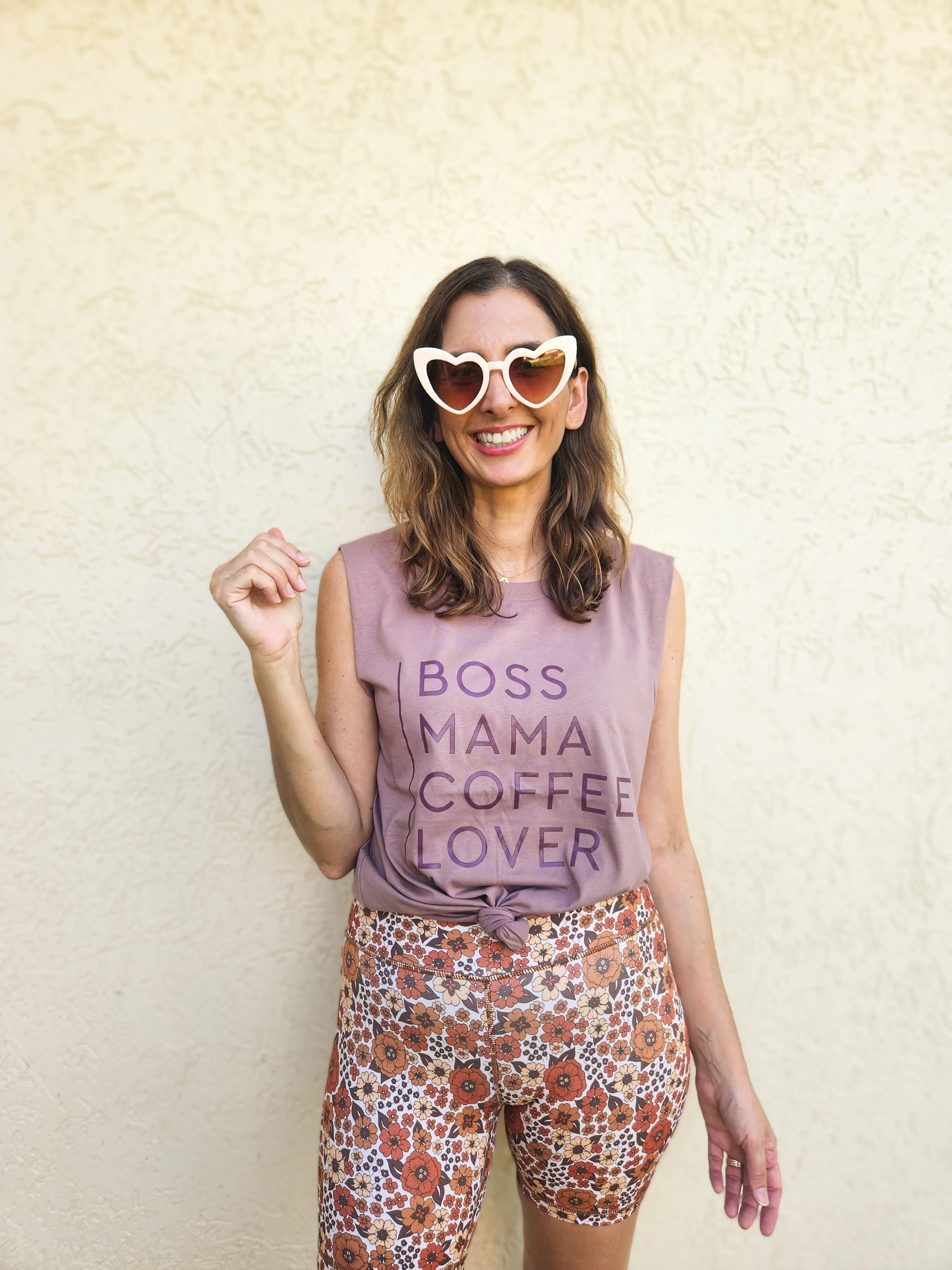 TLB Boss Mama Coffee Lover tank in Hazy Pink