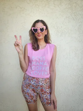 TLB Boss Mama Coffee Lover tank Shirt - Bubblegum