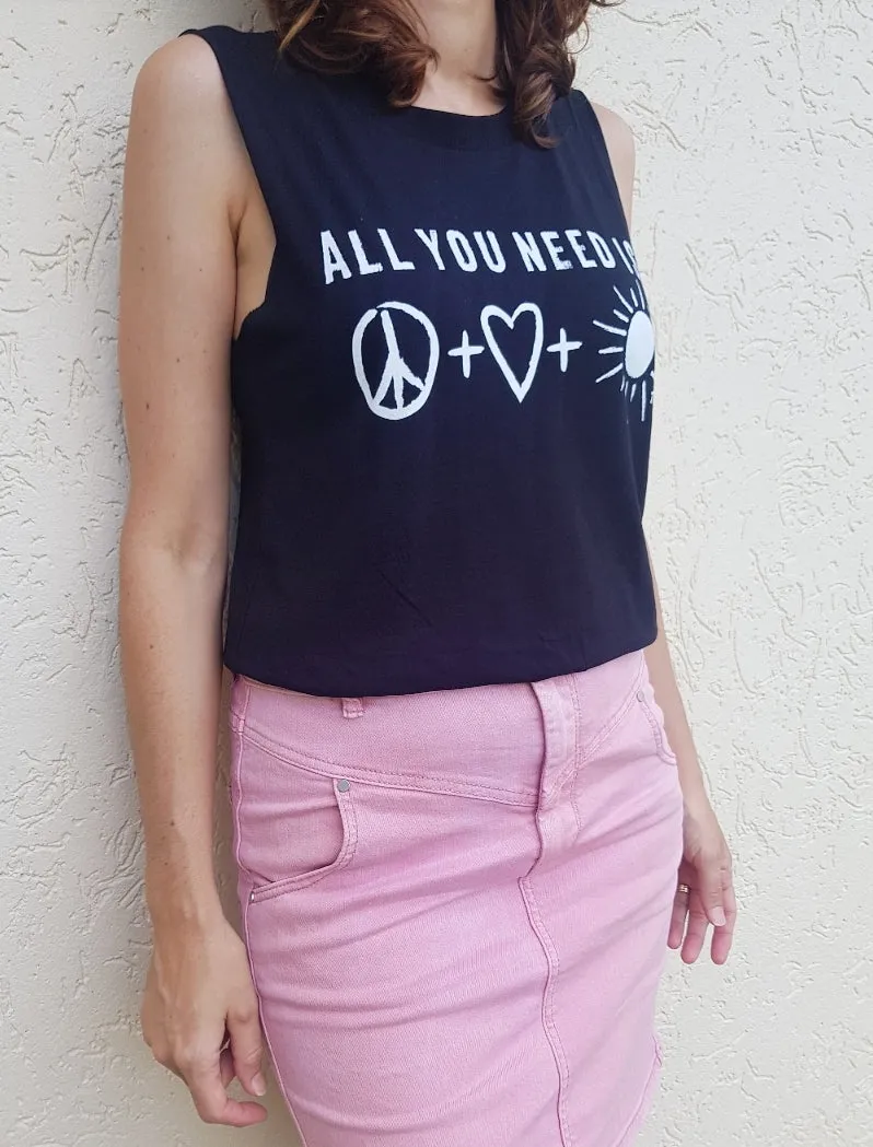 TLB peace love sunshine tank - adult women's black