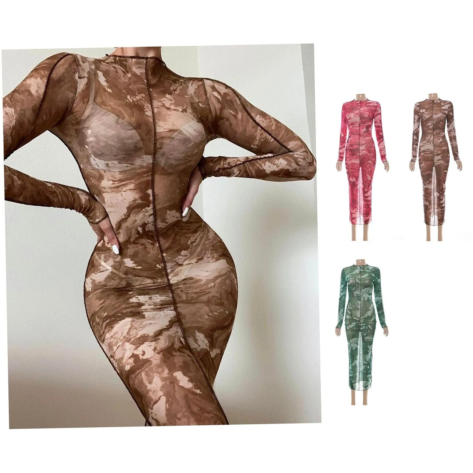 Transparent mesh bodycon dress