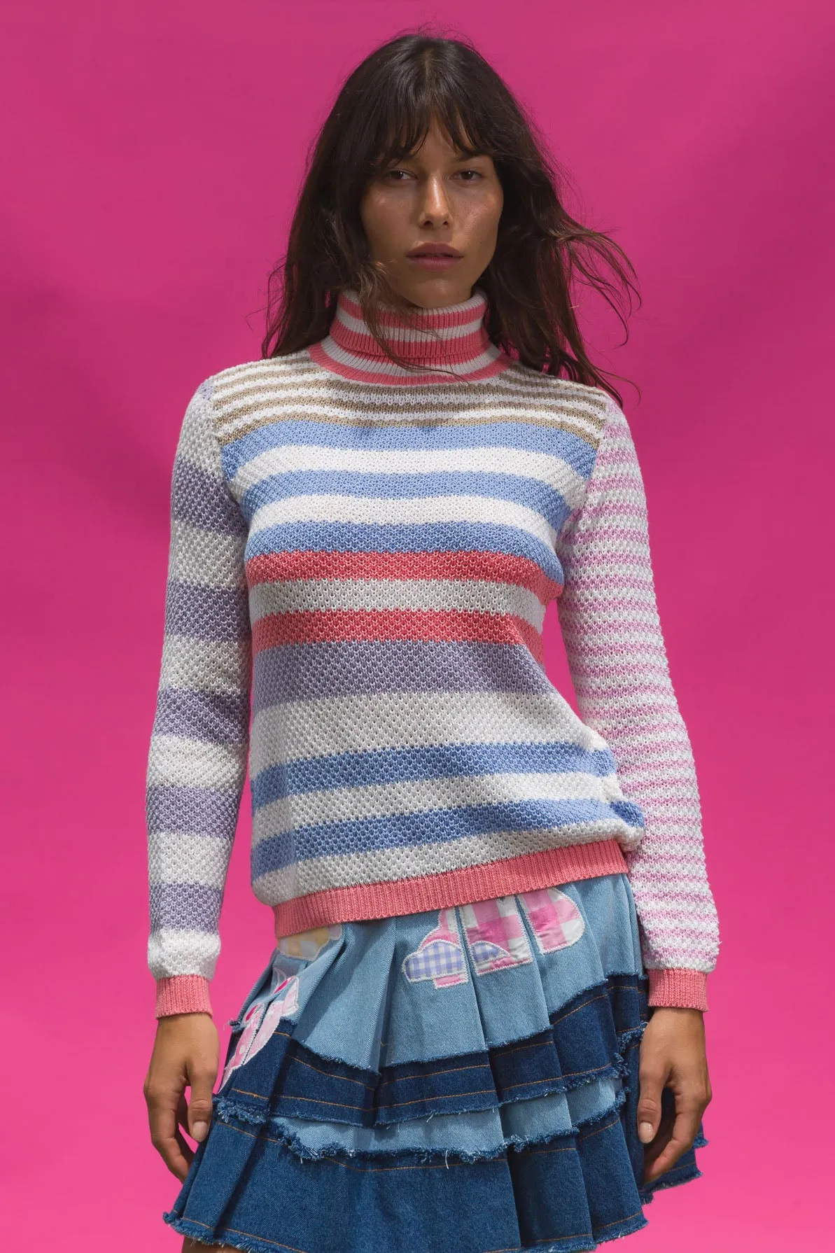 Turtle Neck Top - Tea Cup stripe | Striped turtle neck top for a chic look