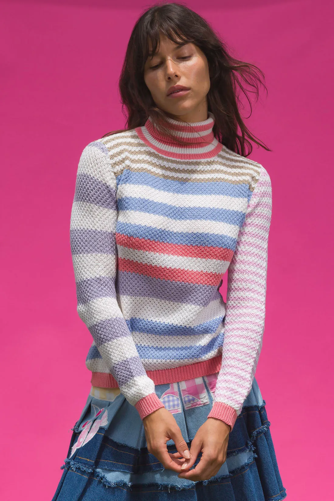 Turtle Neck Top - Tea Cup stripe | Striped turtle neck top for a chic look