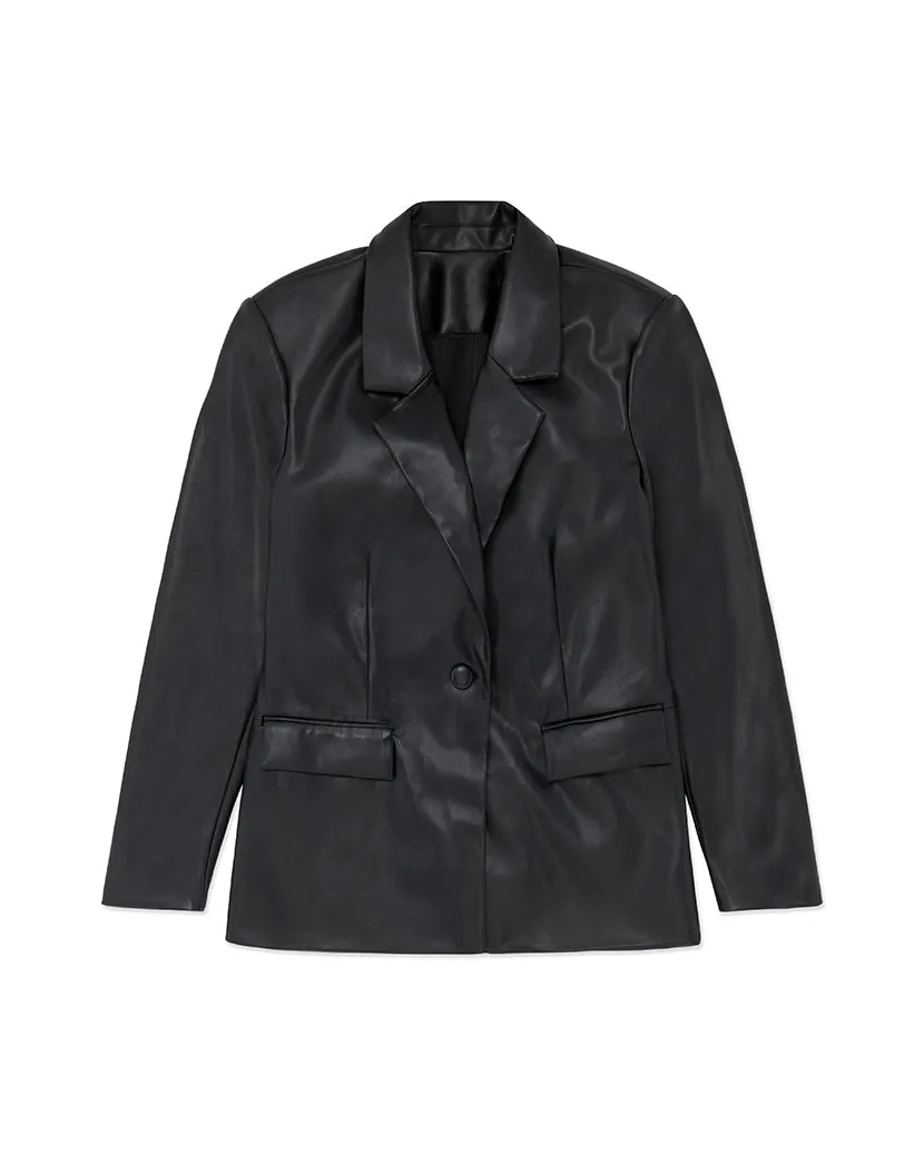 Vegan Leather Blazer | Black