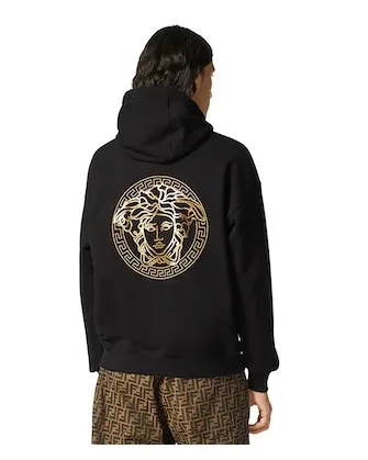 VERSACE Unisex Street Style Long Sleeves Hoodies with Plain Logo for Luxury Fashion