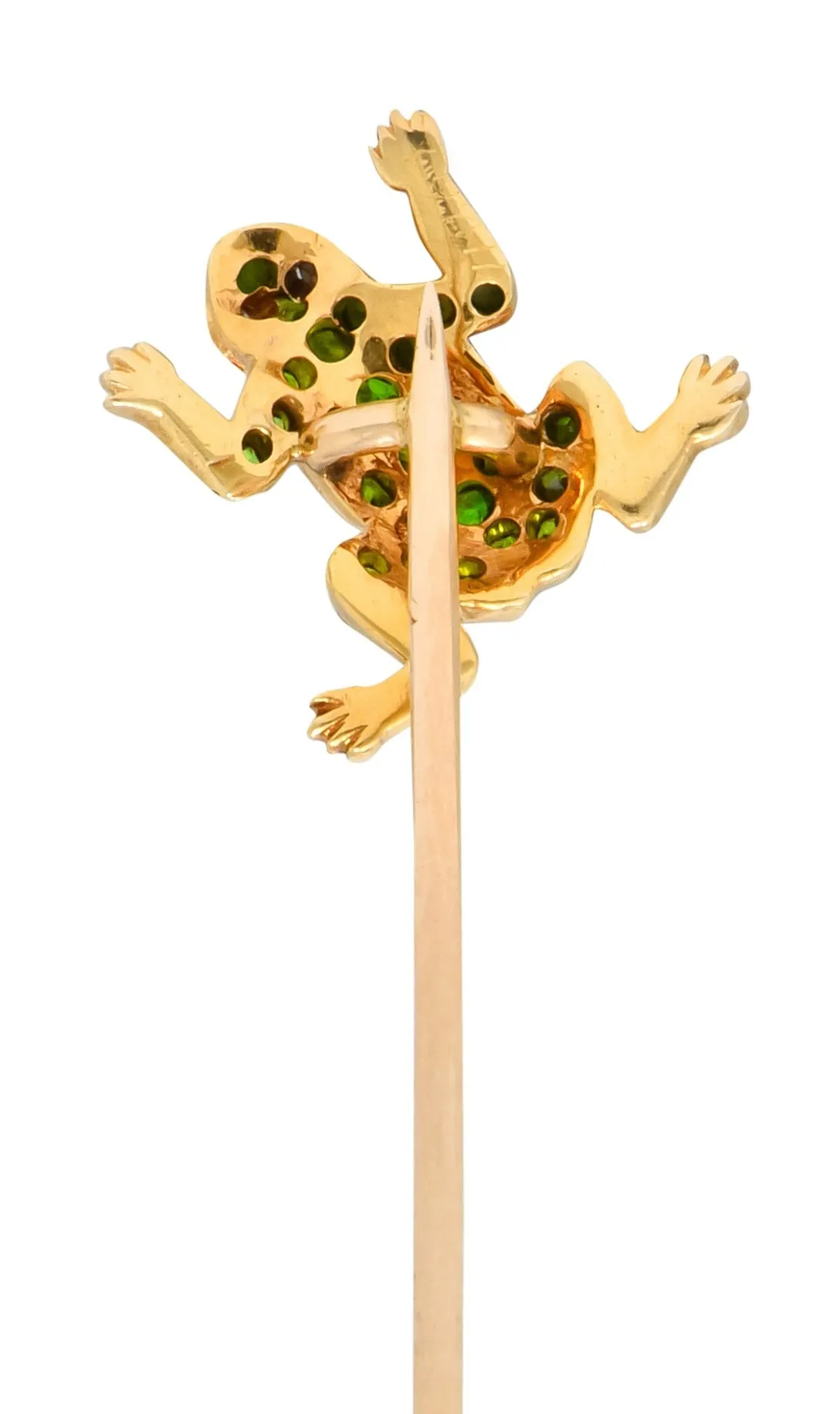 Victorian Demantoid Garnet Diamond 14 Karat Gold Frog Sitckpin