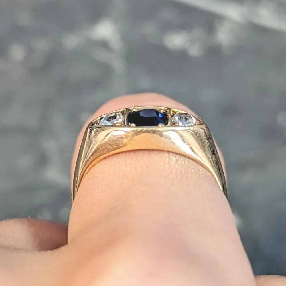 Vintage 1960s Sapphire Diamond Gold Marquise Ring