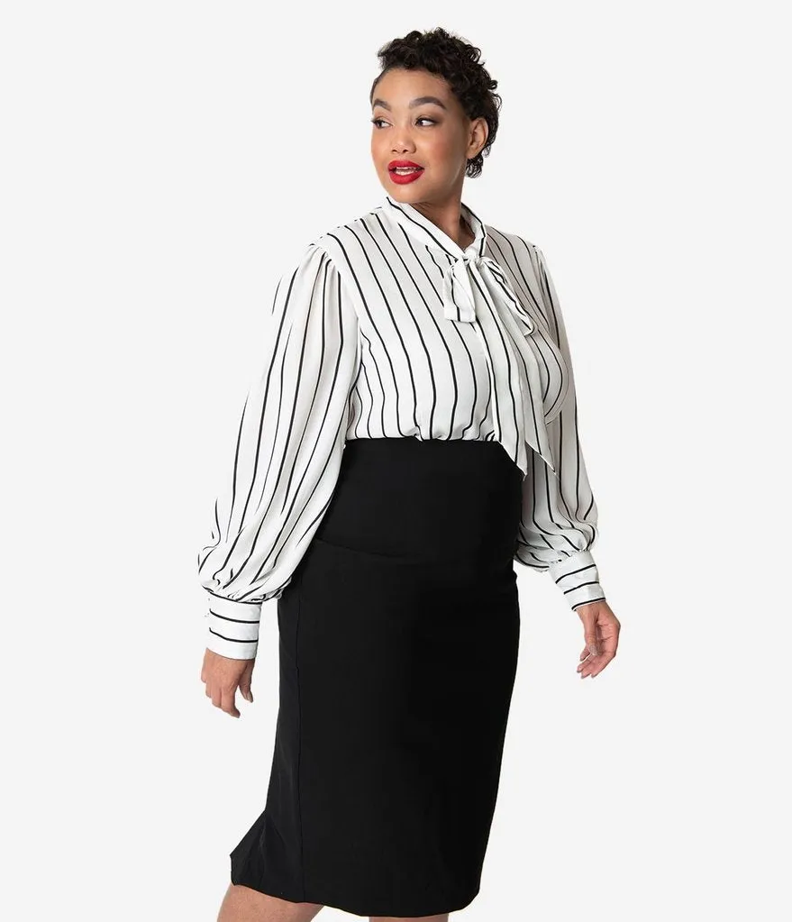 Vintage White Black Stripe Neck Tie Gwen Blouse