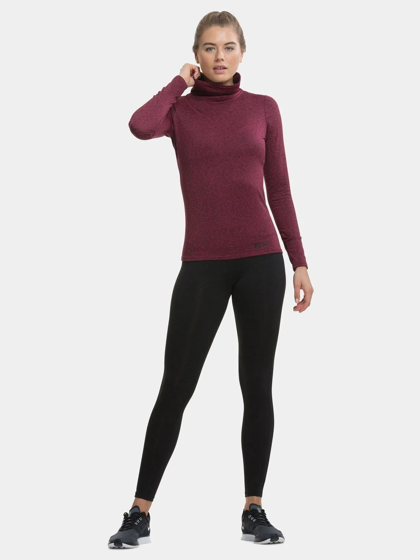 Warm-Up Thermal Long Sleeve Funnel Neck Top Women Brushed Inner Fabric Thumbholes Reflective Strips