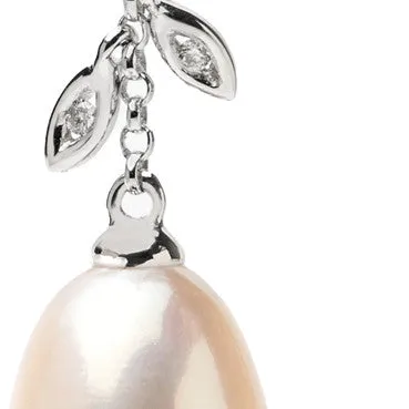 White Gold Fresh Water Pearl Drops with Diamond Petals