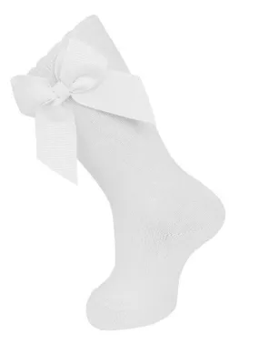 White Knee Socks with Ribbon Bow