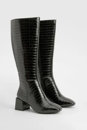 Wide Width Croc Block Knee High Boots