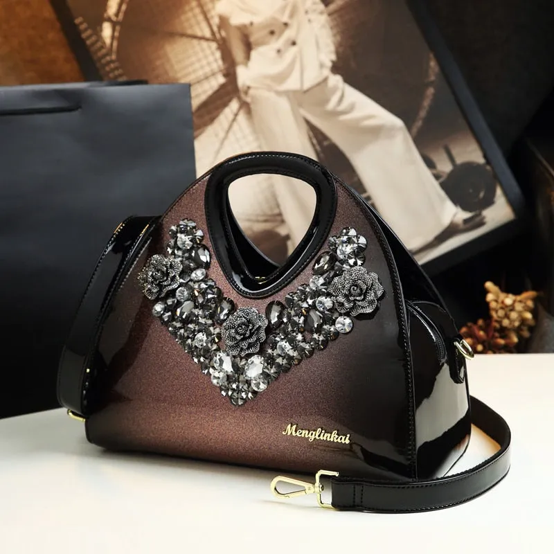 Women's Luxury Genuine Leather Diamond Dumpling Messenger Tote Handbag