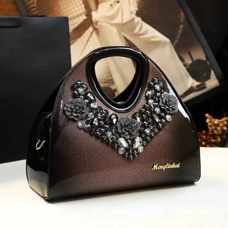 Women's Luxury Genuine Leather Diamond Dumpling Messenger Tote Handbag