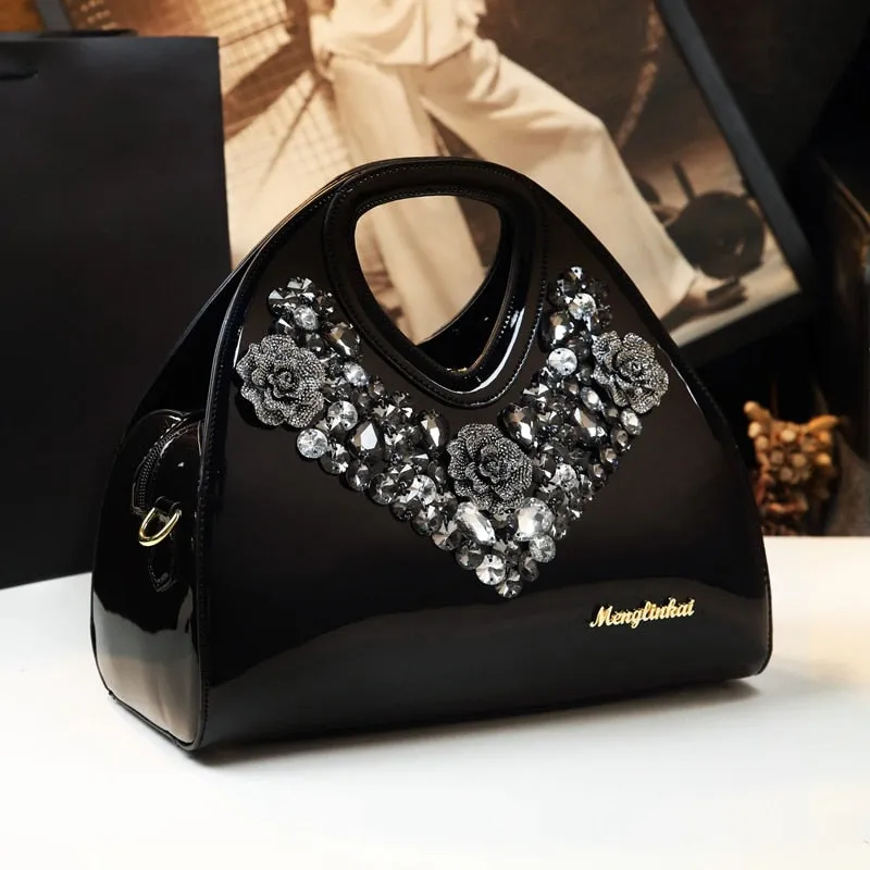 Women's Luxury Genuine Leather Diamond Dumpling Messenger Tote Handbag