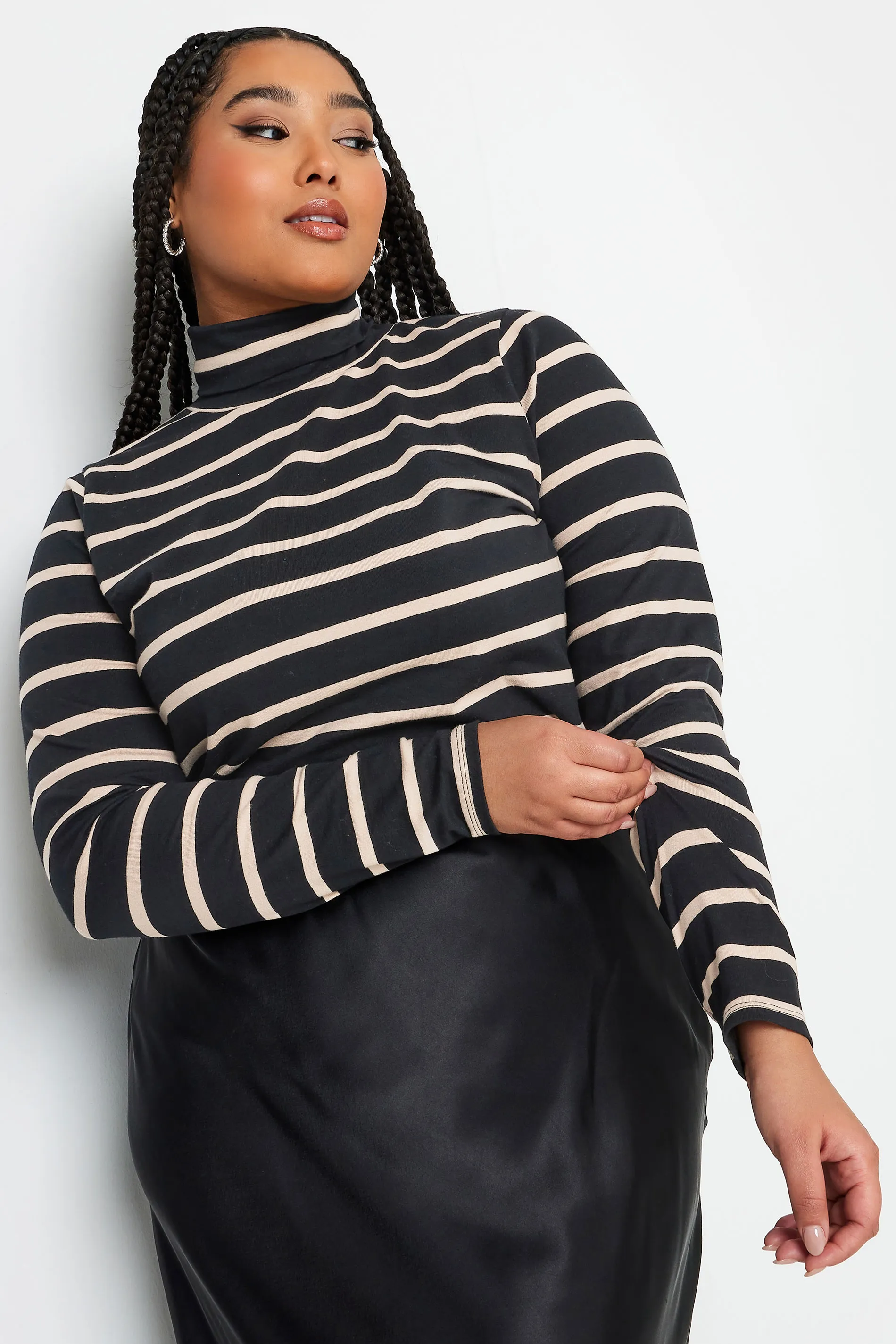 YOURS Curve Black Stripe Turtleneck Top