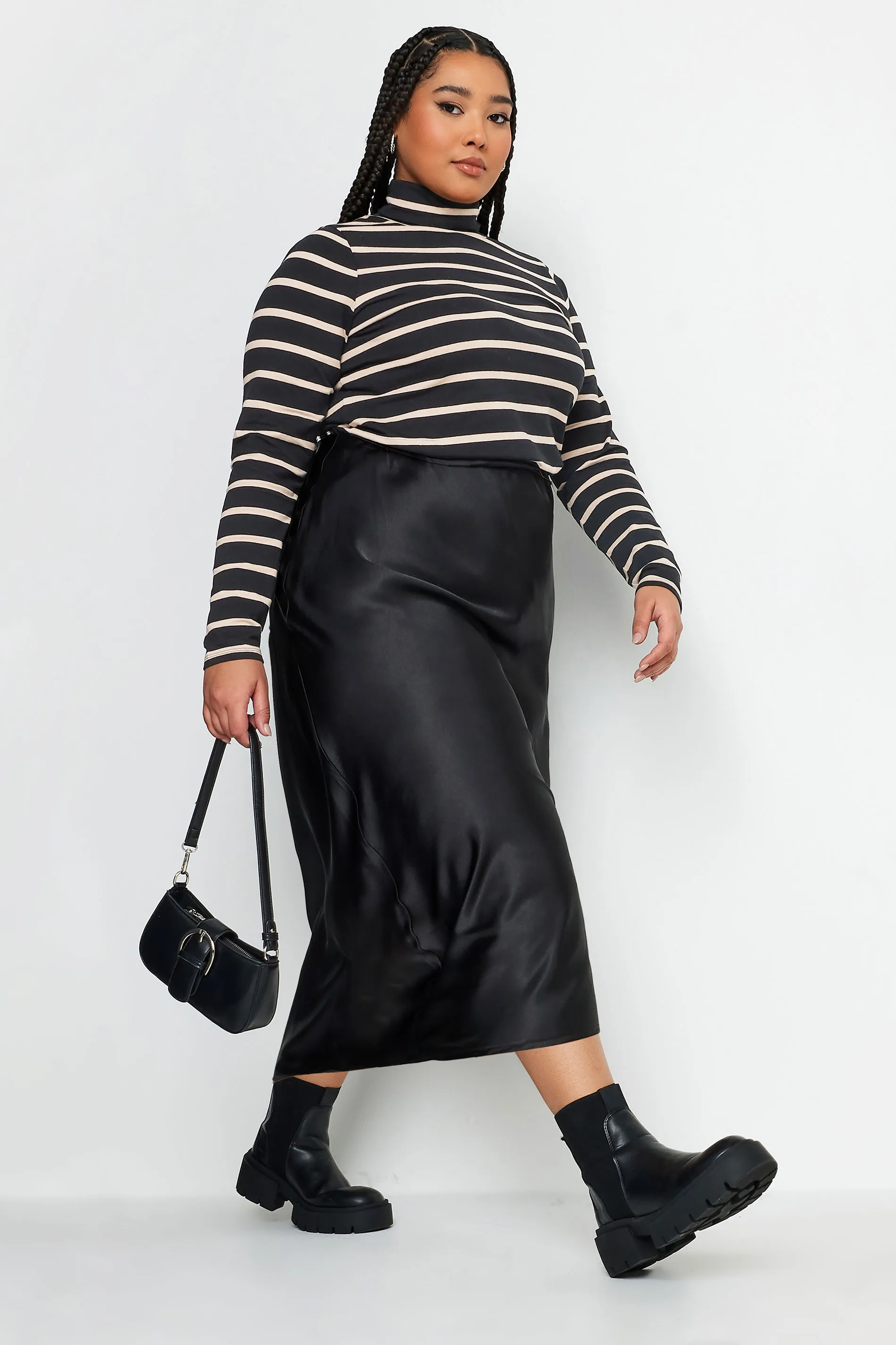 YOURS Curve Black Stripe Turtleneck Top