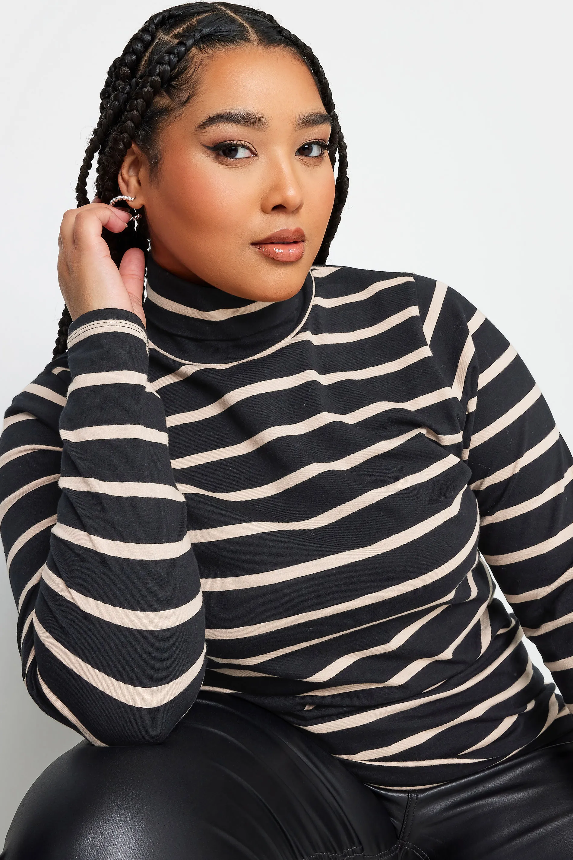 YOURS Curve Black Stripe Turtleneck Top